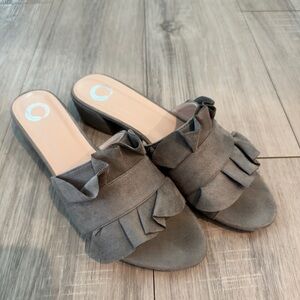 Gray Ruffle Slide Sandals